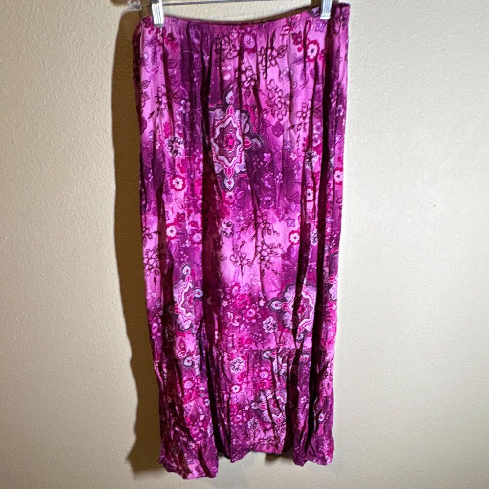 Bechamel Women’s Long Tiered Skirt Size 16 Purple Pink Floral Rayon Pull On